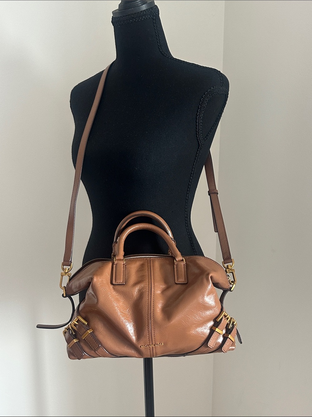 Michael Kors Cognac Brown Leather Satchel with Shoulder Strap